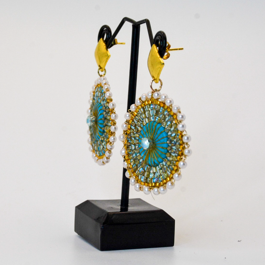 Turquoise & Pearl Medallion Earrings