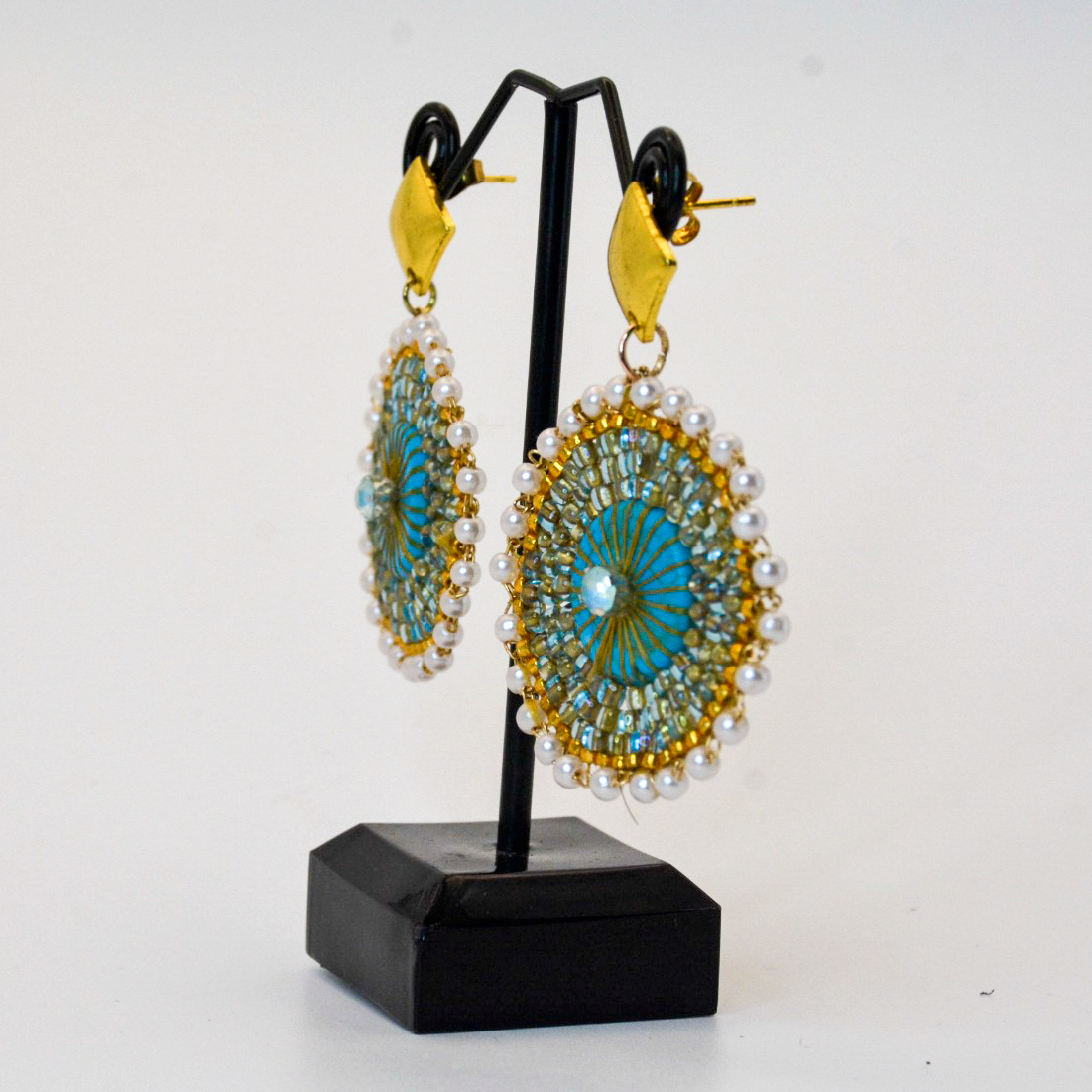 Turquoise & Pearl Medallion Earrings