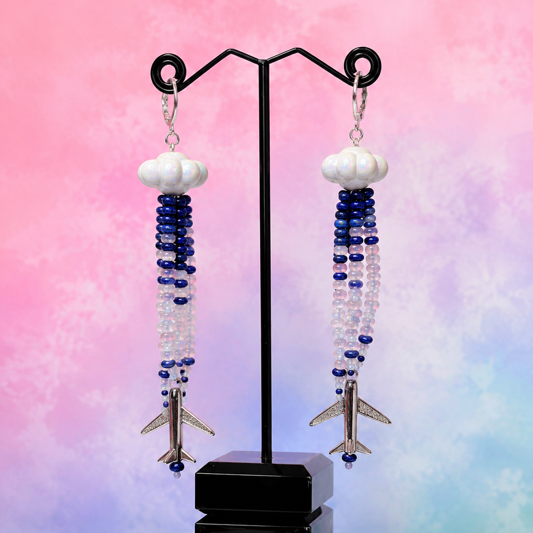 Lapis & Aquamarine Cloud  and Airplane Earrings