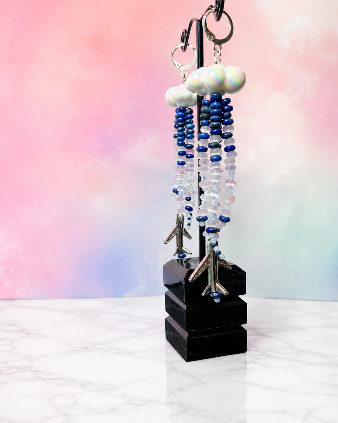 Lapis & Aquamarine Cloud  and Airplane Earrings