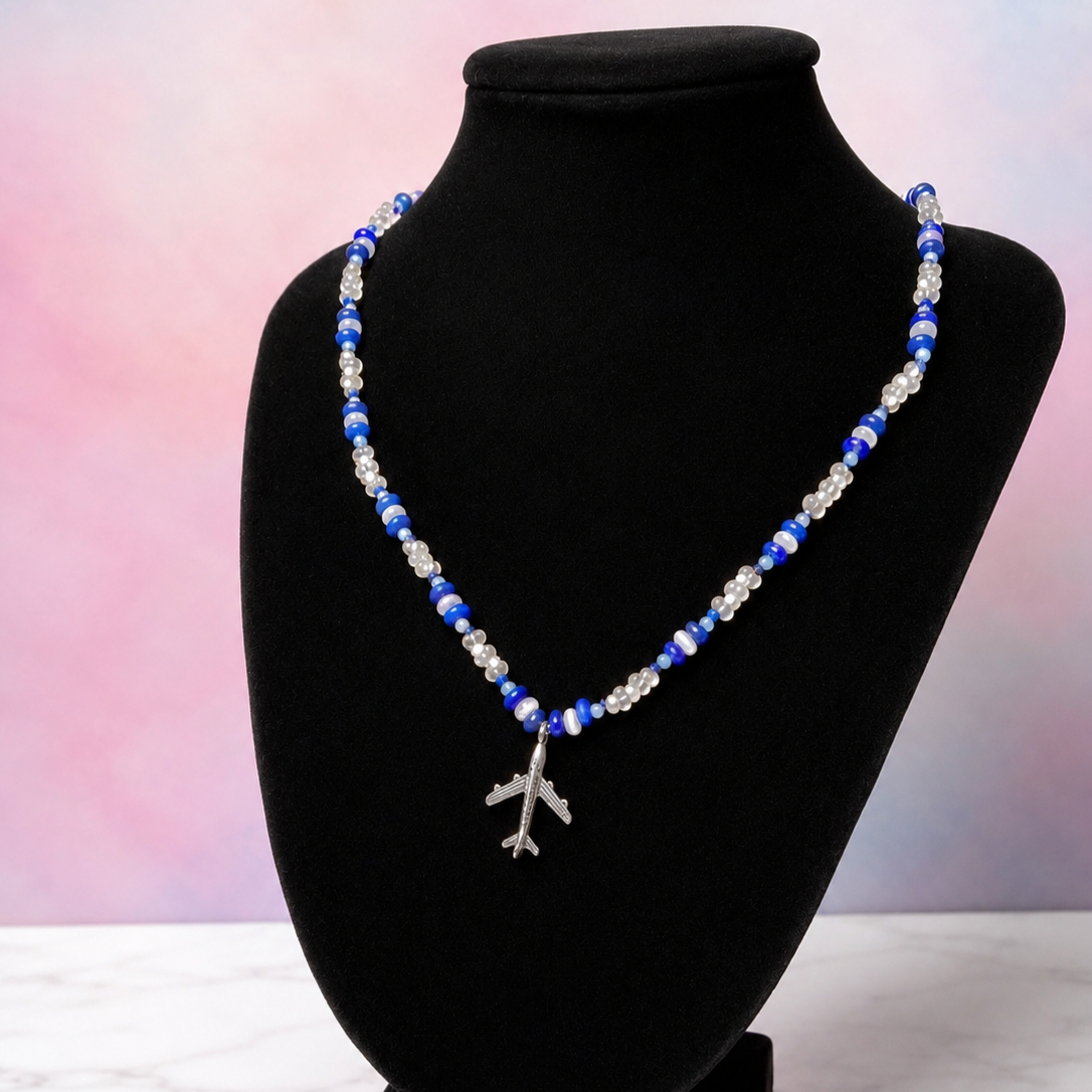 Lapis & Aquamarine Airplane Necklace
