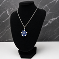 Blue & Cream Natural Hematite Winter Flower Necklace