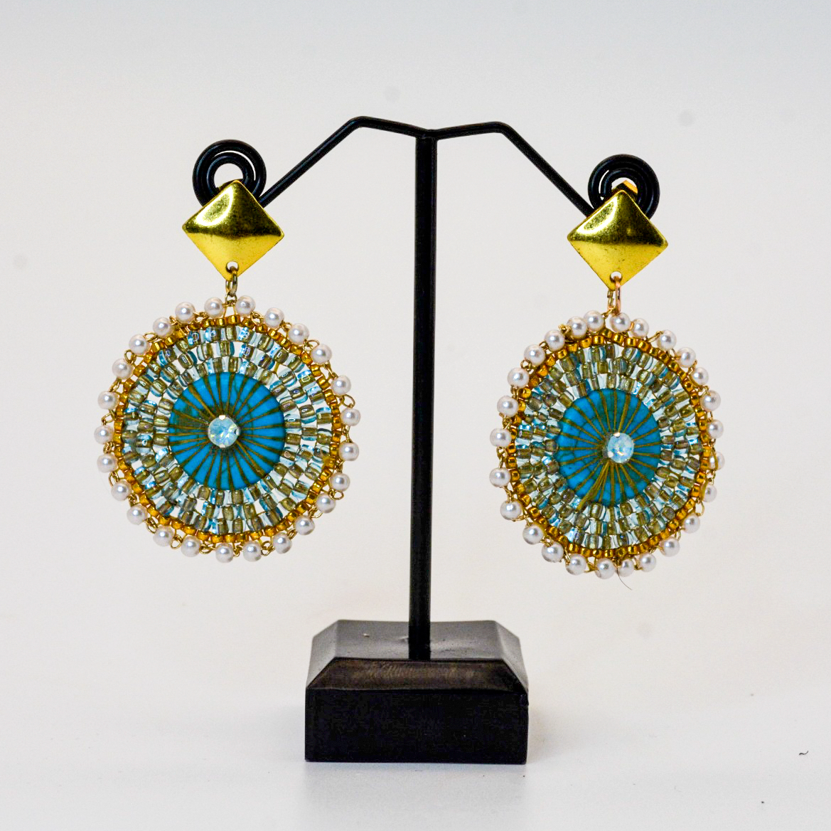 Turquoise & Pearl Medallion Earrings
