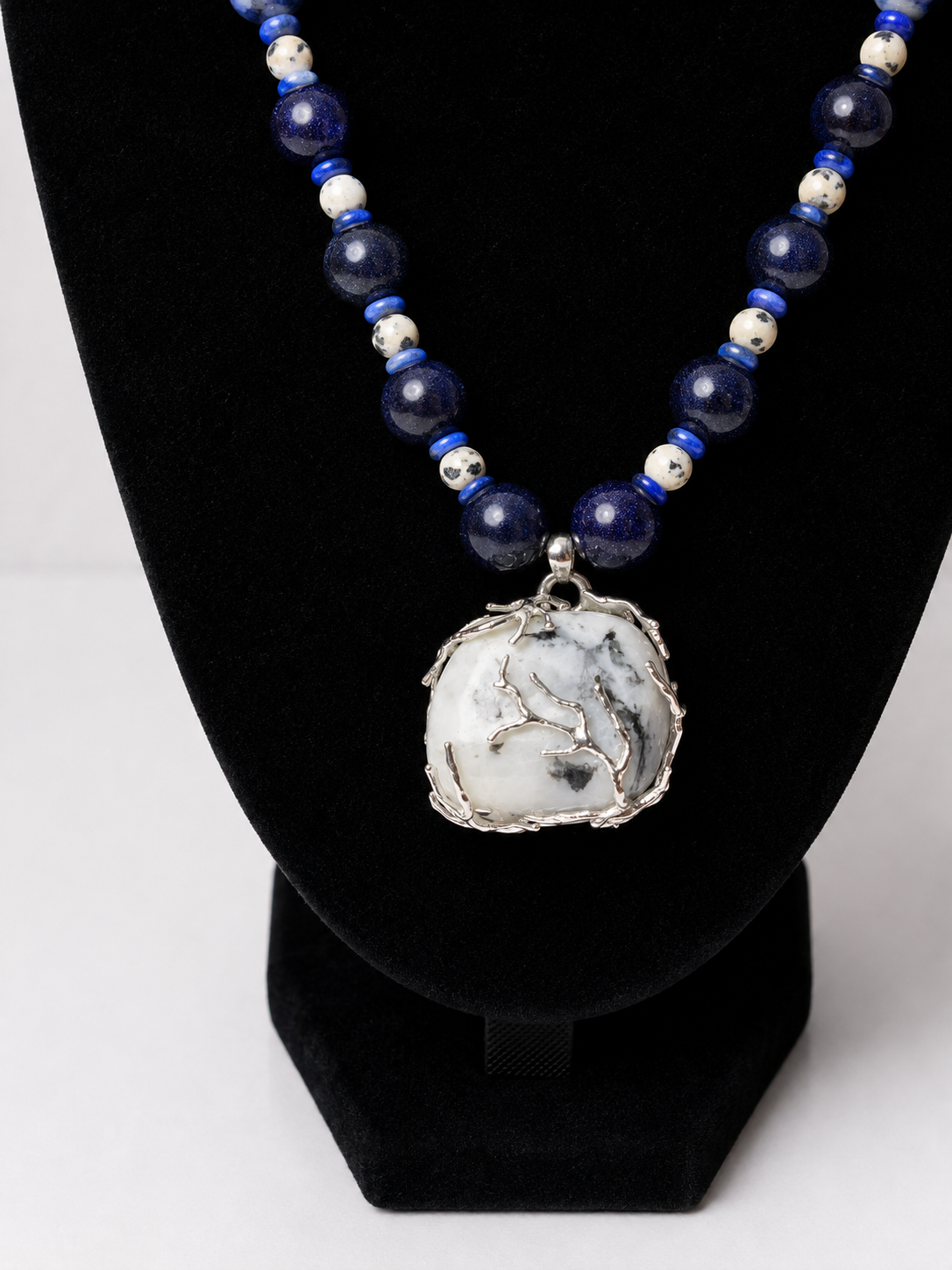 Dendritic Opal & Lapis Statement Necklace