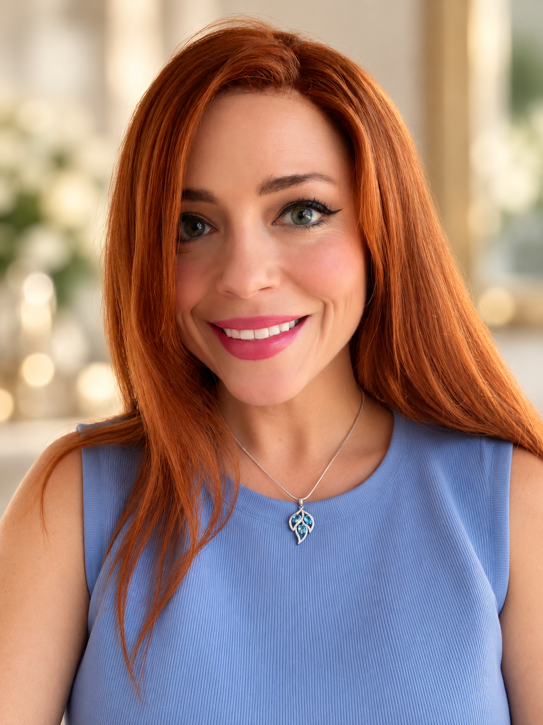 Sky Blue Topaz Leaf Necklace