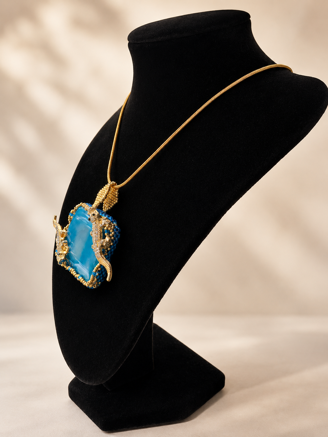 Aqua Fire Agate Alligator Statement Necklace