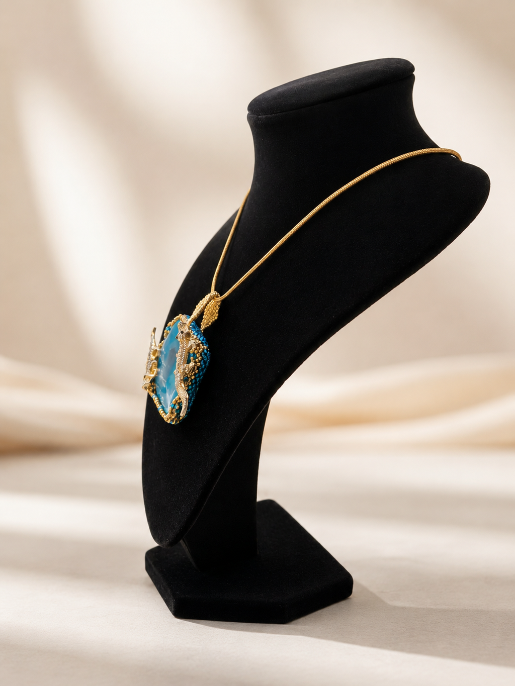 Aqua Fire Agate Alligator Statement Necklace